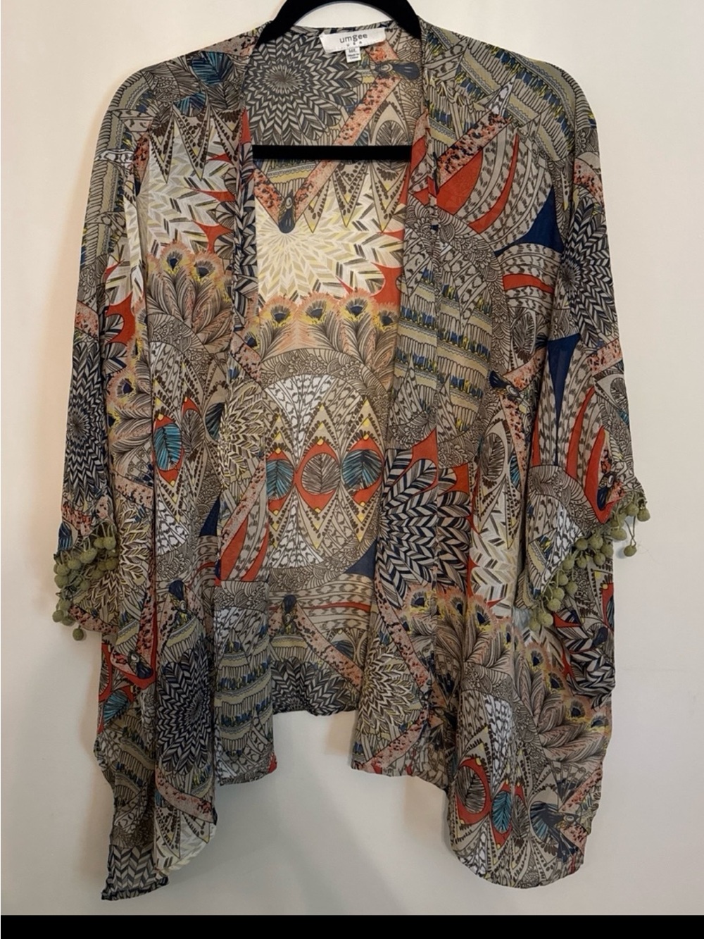 Umgee Multicolor Boho Pom-Pom Trim Kimono